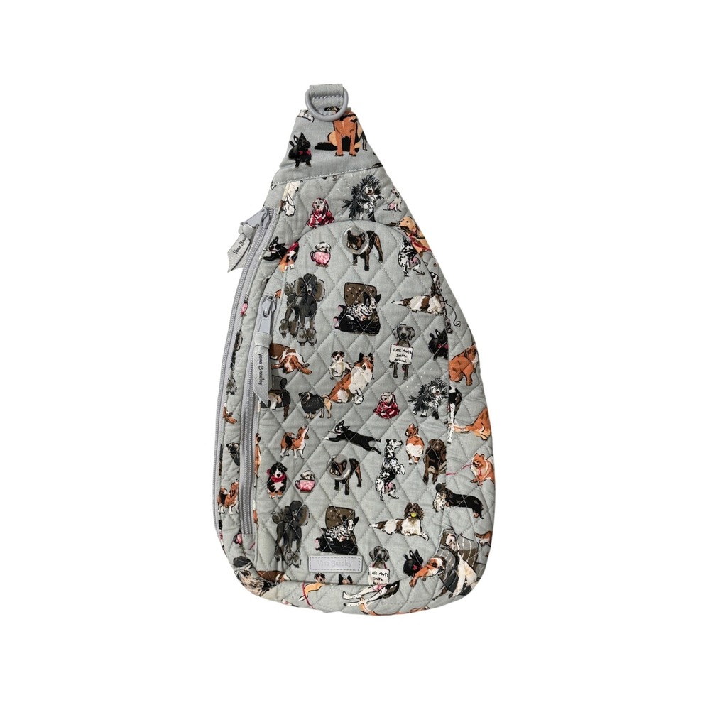 Vera Bradley Sling Backpack Womens OS Gray Dog Print Quilted Cotton Bag